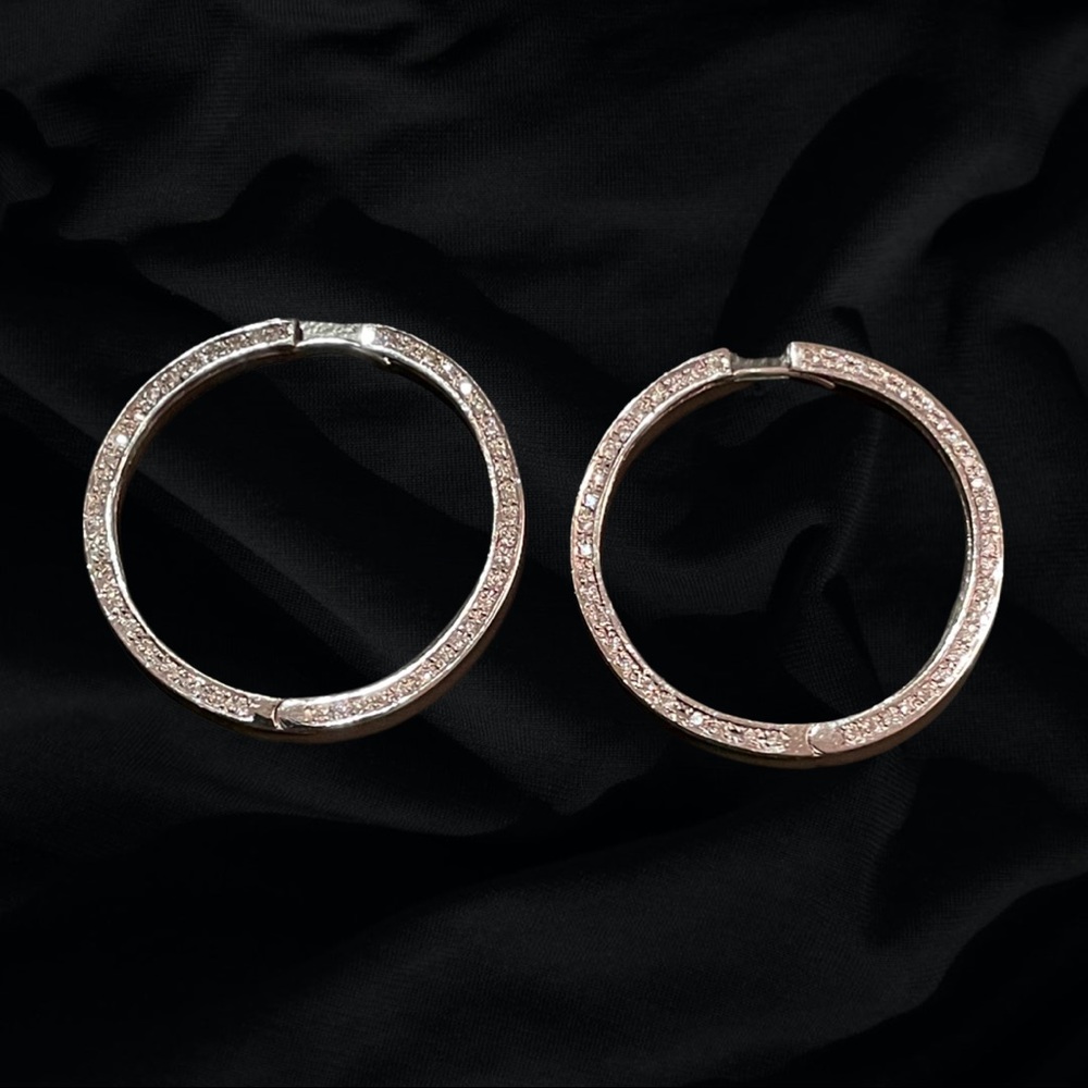 Beautiful White Gold & Pave’ Diamond Hoops